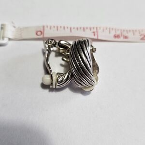 Premier Designs Silver-Tone Ribbed Clip-On Earrings